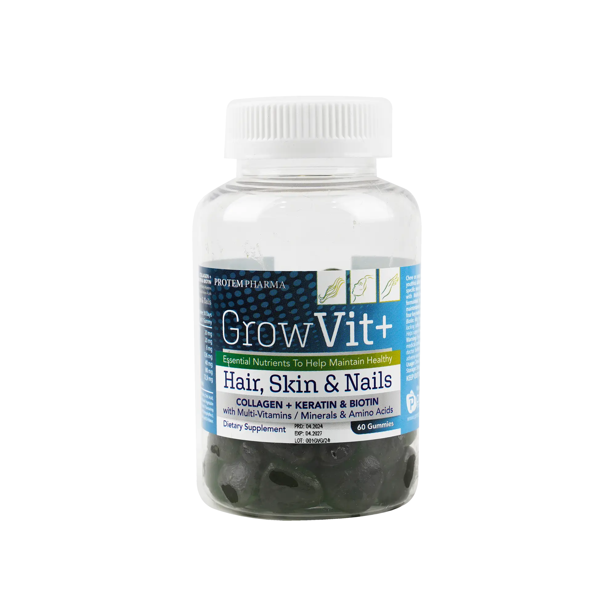 بروتيم فارما جروفيت+ للشعر والبشرة والأظافر للبالغين، 60 علكة