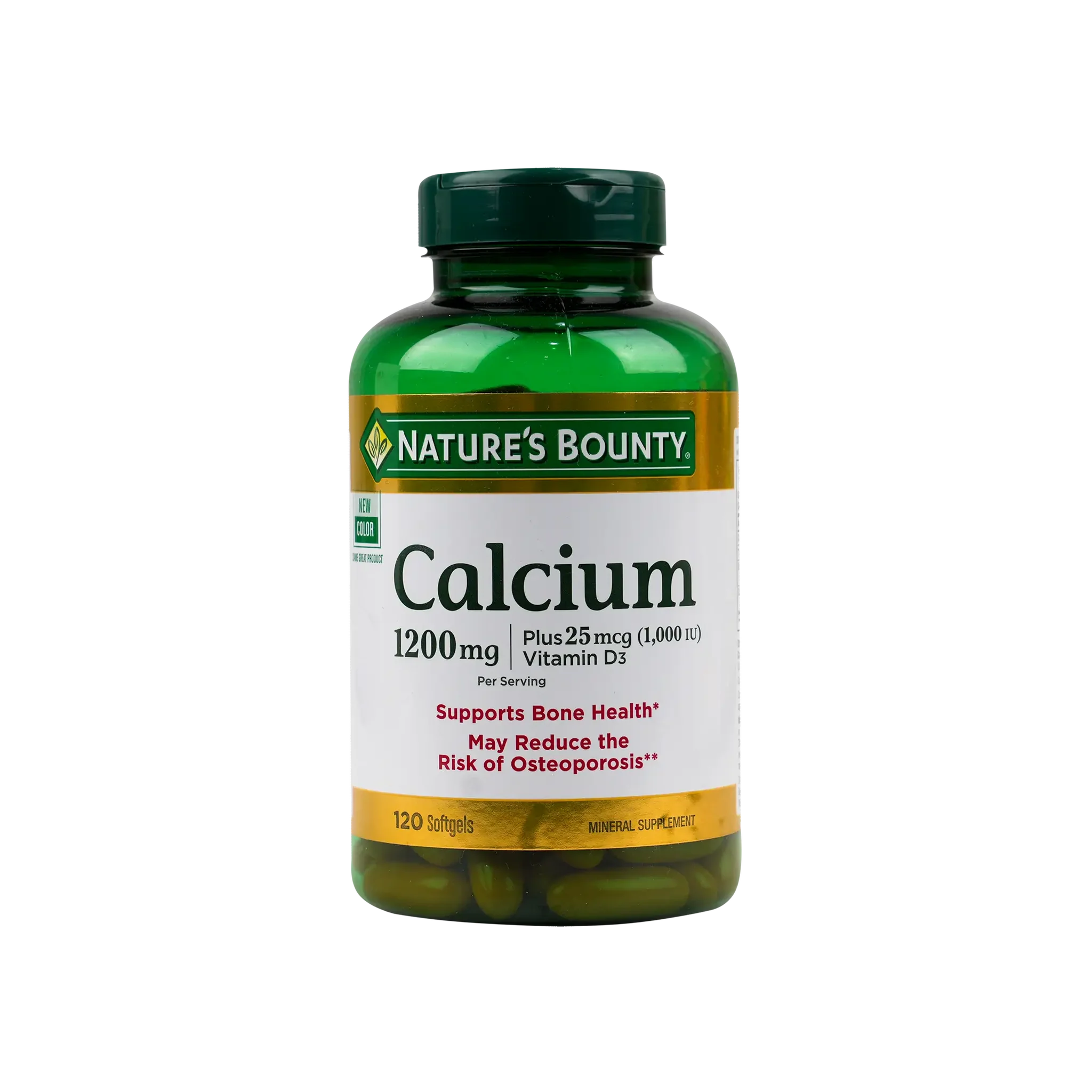 ناتشرز باونتي كالسيوم ١٢٠٠ ملغ بالإضافة إلى ٢٥ ميكروغرام فيتامين د٣ ١٢٠ كبسولة هلامية